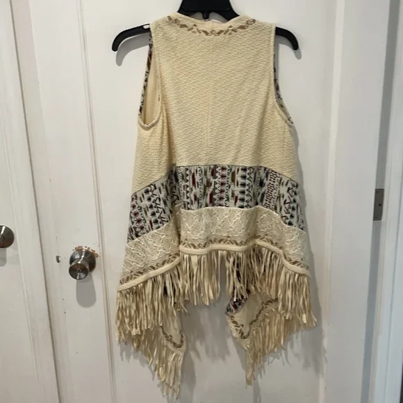 Miss Me Fringe off-White Sweater Vest Jacket Cardigan - Picture 6 of 8